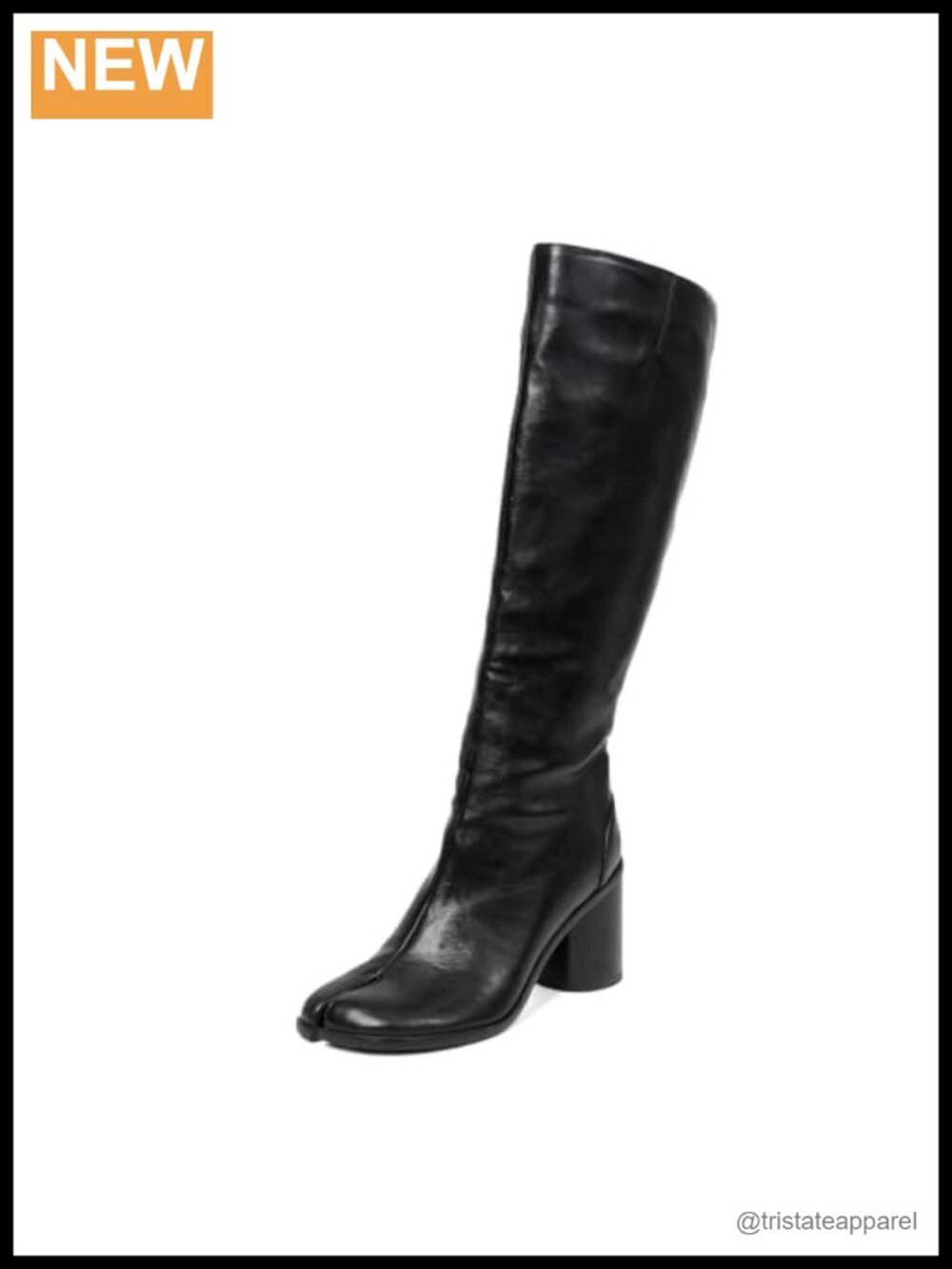 Knee High Tabi Boots Chunky Block Heel Side Zipper Faux Leather Women Shoes